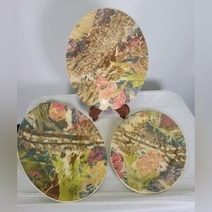 Handmade Ceramic Sgraffito Plates Oregon PNW Artisan Pottery  Set Of 3 Stamped